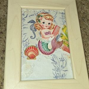 Vintage Mermaid Wall Art with Blonde Hair and Green Tail